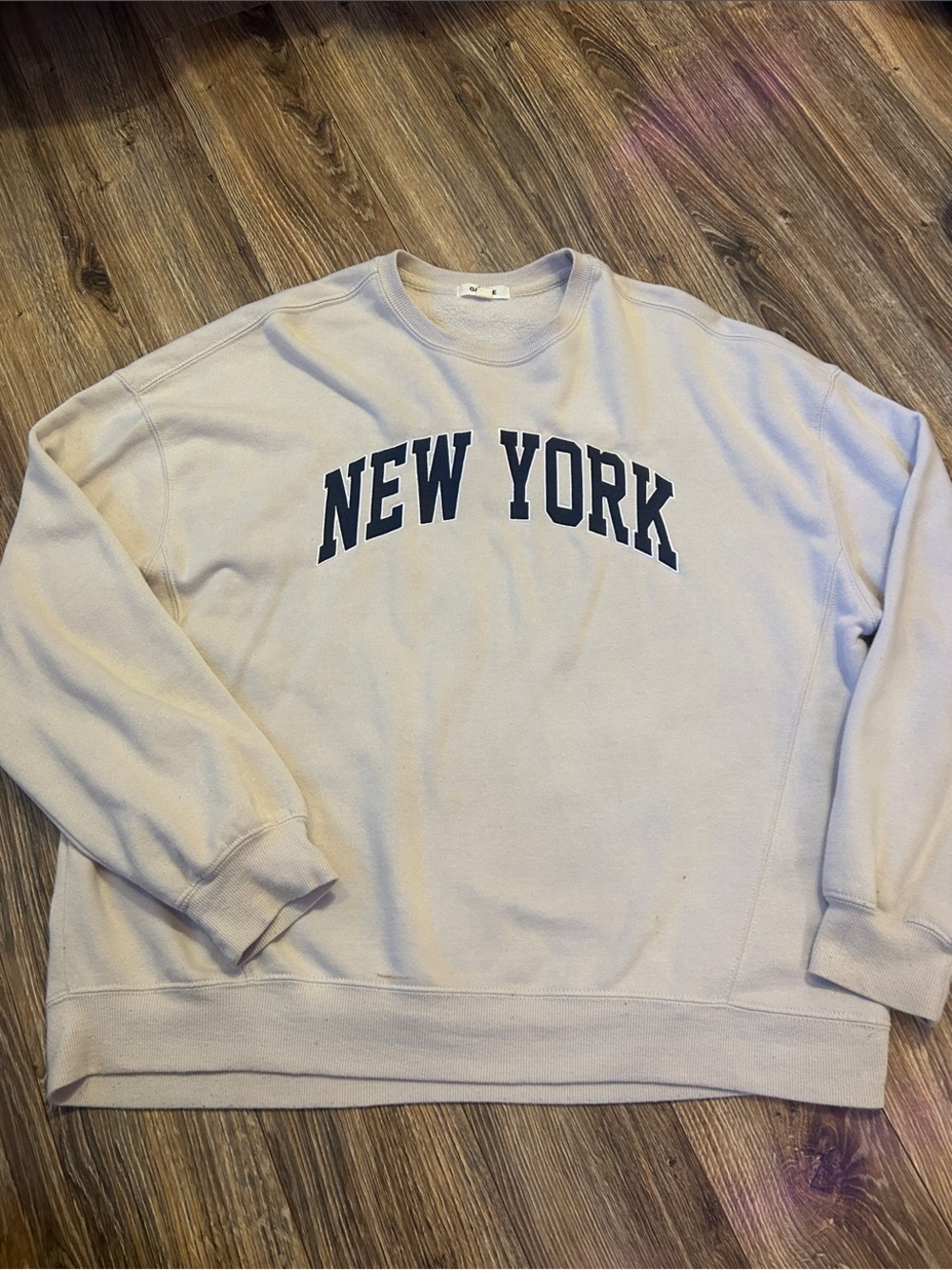 Garage Cream Crewneck Sweater with Navy NEW YORK Print